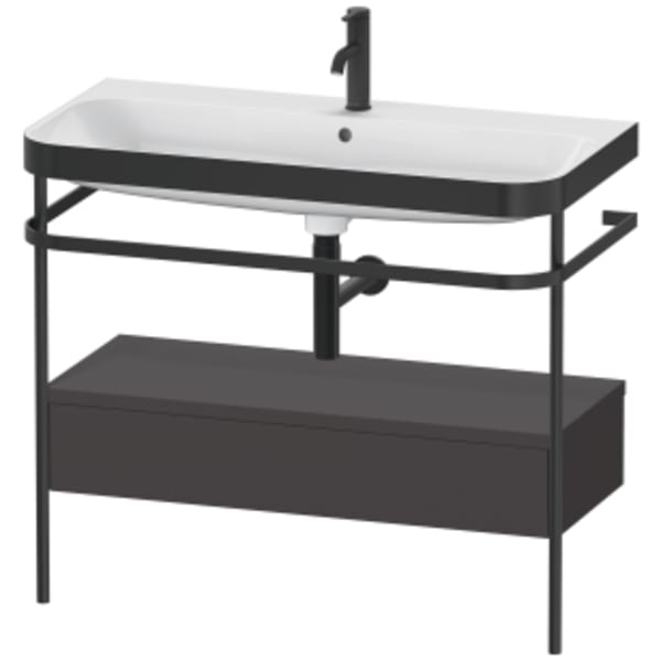 Duravit Happy D.2 38 3/8" Console Sink in Matte Black and Super Matte Graphite Shelf, with Overflow