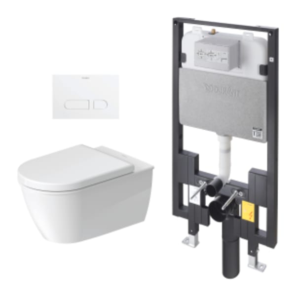 Duravit Darling New 1.6/0.8 GPF Dual Flush Elongated Wall Mounted Toilet in White - Seat Included, Actuator and In-Wall Tank and Carrier Sold Separately