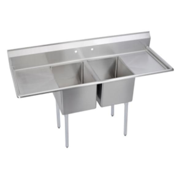 Elkay Dependabilt Stainless Steel 86" x 23-13/16" x 44-3/4" 16 Gauge Two Compartment Sink w/ 24" Left and Right Drainboards and Stainless Steel Legs