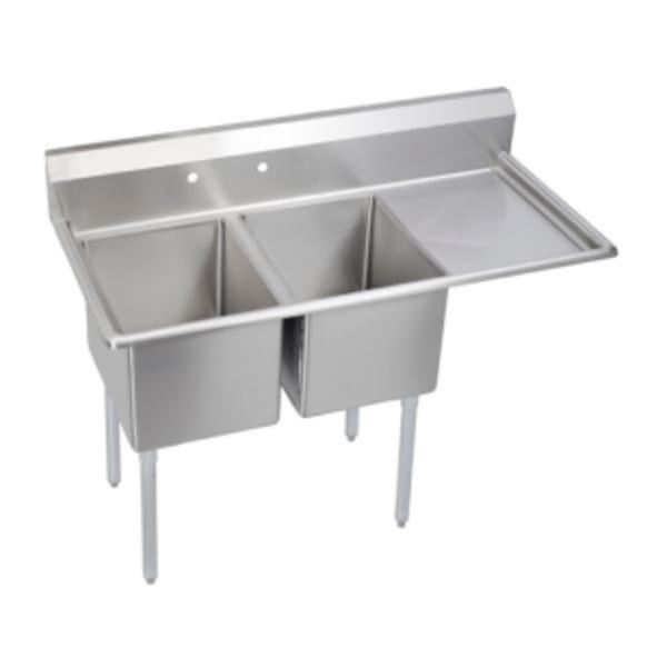 Elkay Dependabilt Stainless Steel 64-1/2" x 23-13/16" x 44-3/4" 16 Gauge Two Compartment Sink w/24" Right Drainboard and Stainless Steel Legs