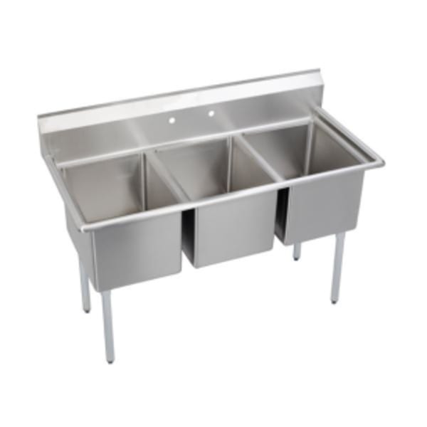 Elkay Dependabilt Stainless Steel 63" x 29-13/16" x 44-3/4" 16 Gauge Three Compartment Sink with Stainless Steel Legs