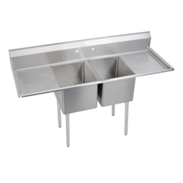 Elkay Dependabilt Stainless Steel 74" x 29-13/16" x 44-3/4" 16 Gauge Two Compartment Sink w/ 18" Left and Right Drainboards and Stainless Steel Legs