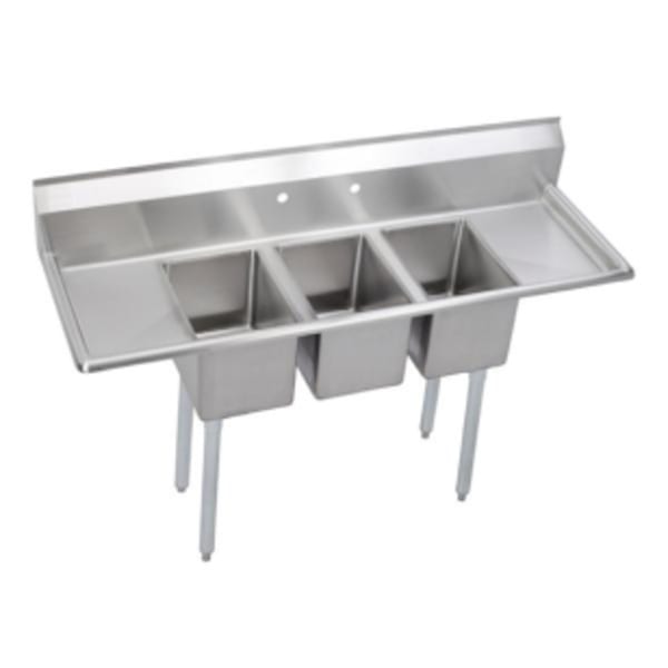 Elkay Dependabilt Stainless Steel 72" x 21-13/16" x 43-3/4" 16 Gauge Three Compartment Sink w/ 16" Left and Right Drainboards and Stainless Steel Legs