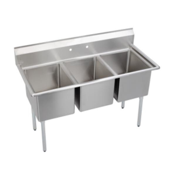 Elkay Dependabilt Stainless Steel 63" x 23-13/16" x 44-3/4" 16 Gauge Three Compartment Sink with Stainless Steel Legs
