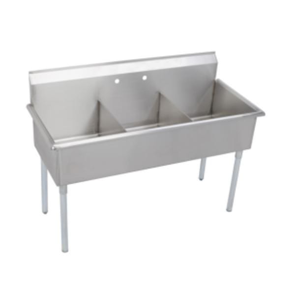 Elkay Dependabilt Stainless Steel 57" x 24-1/2" x 42" 18 Gauge Three Compartment Budget Sink with Stainless Steel Legs
