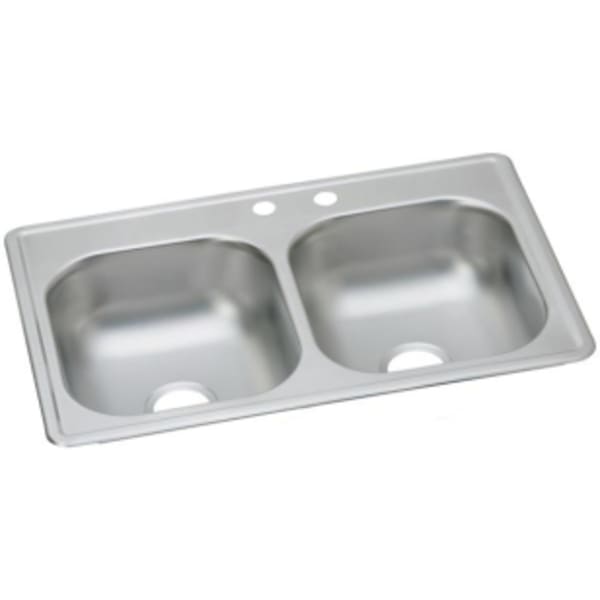 Dayton Stainless Steel 33" x 19" x 6-7/16" MR2-Hole Equal Double Bowl Drop-in Sink