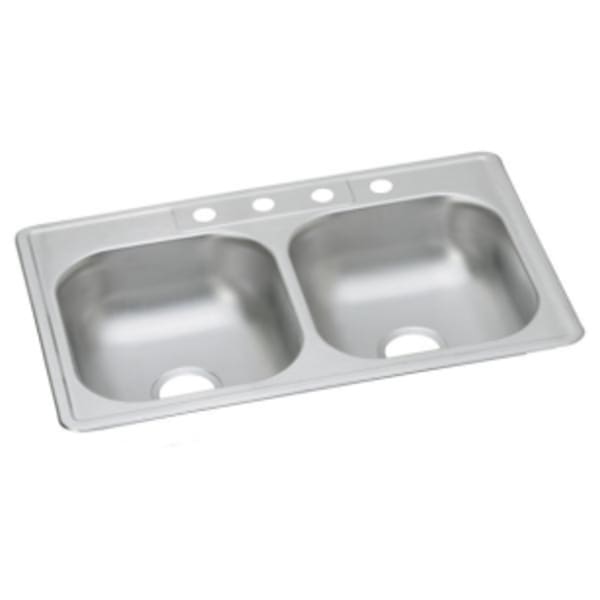 Dayton Stainless Steel 33" x 22" x 6-9/16" 1-Hole Equal Double Bowl Drop-in Sink (50 Pack)
