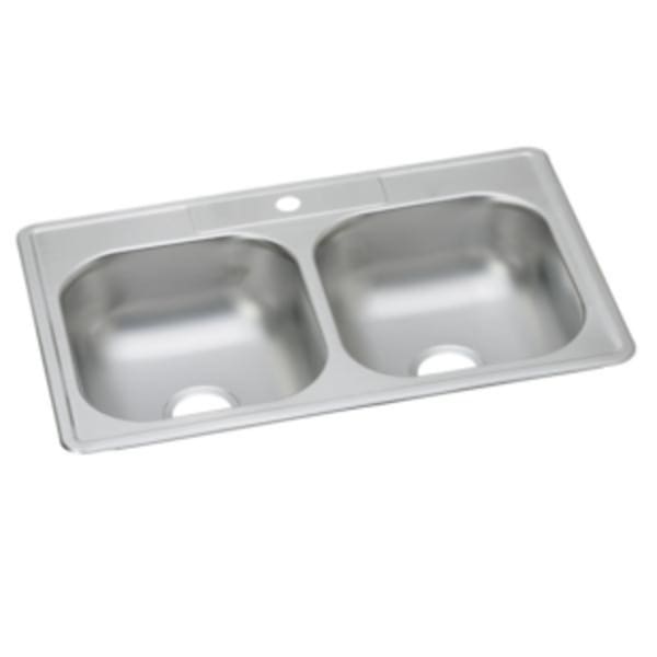 Dayton Stainless Steel 33" x 22" x 7-1/16" 1-Hole Equal Double Bowl Drop-in Sink