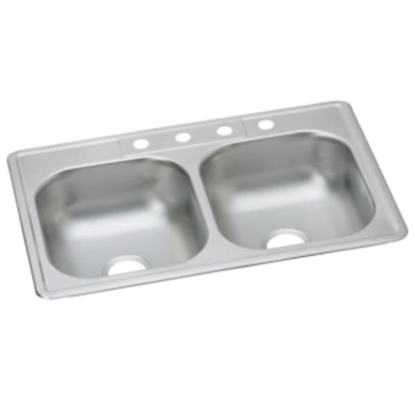 Dayton Stainless Steel 33" x 22" x 7-1/16" 2-Hole Equal Double Bowl Drop-in Sink