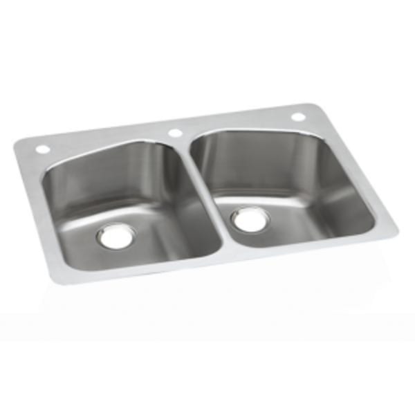 Dayton Stainless Steel 33" x 22" x 8" 1-Hole Equal Double Bowl Dual Mount Sink