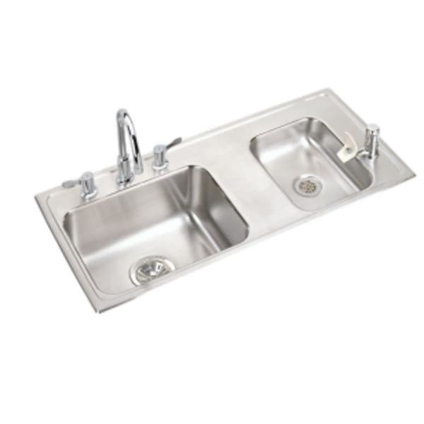 Elkay Lustertone Classic Stainless Steel 37-1/4" x 17" x 5" Double Bowl Drop-in Classroom ADA Sink Kit