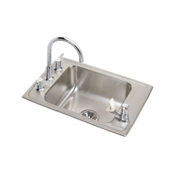 Elkay Lustertone Classic Stainless Steel 31" x 19-1/2" x 7-5/8" 4-Hole Single Classroom Sink + Faucet/Bubbler Kit