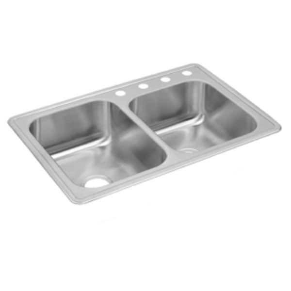 Dayton Stainless Steel 33" x 22" x 8-3/16" Offset 1-Hole Double Bowl Drop-in Sink