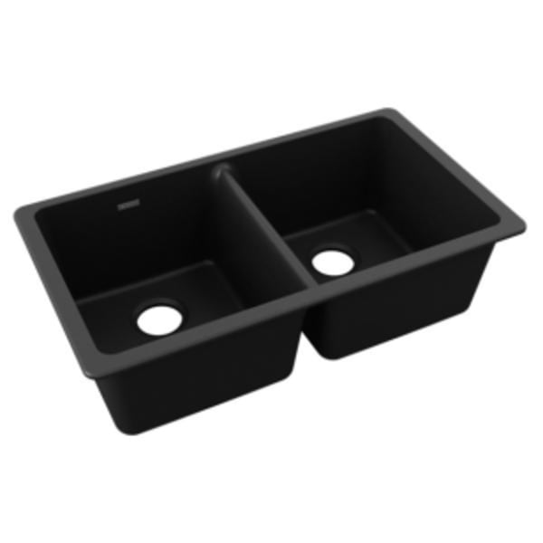 Elkay Quartz Classic 33" x 18-1/2" x 9-1/2" Equal Double Bowl Undermount Sink Black