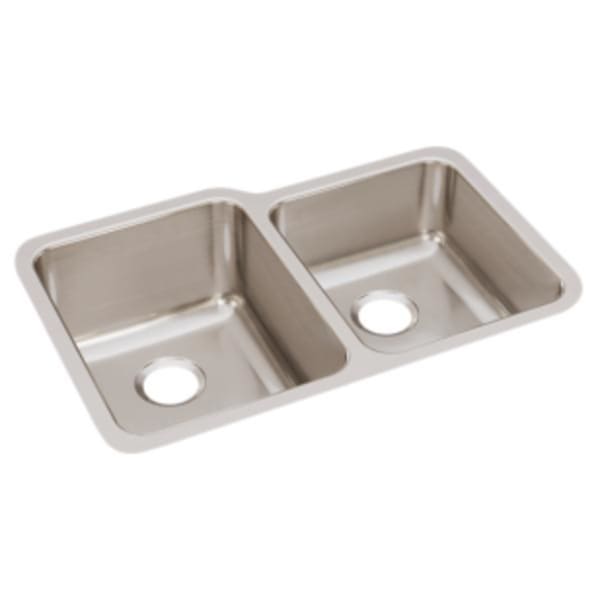 Elkay Lustertone Classic Stainless Steel, 31-1/4" x 20-1/2" x 9-7/8" Offset Double Bowl Undermount Sink