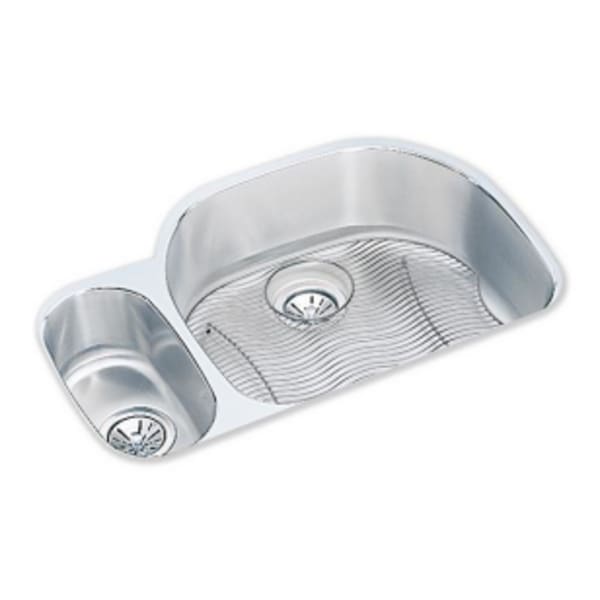 Elkay Lustertone Classic Stainless Steel 31-1/2" x 21-1/8" x 10" 30/70 Offset Double Bowl Undermount Sink Kit