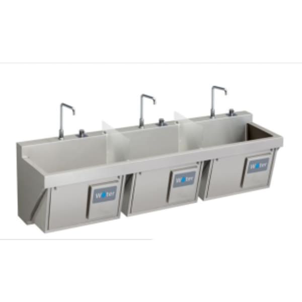 Elkay Stainless Steel 90" x 23" x 26" Wall Hung Triple Station Surgeon Scrub Sink Kit