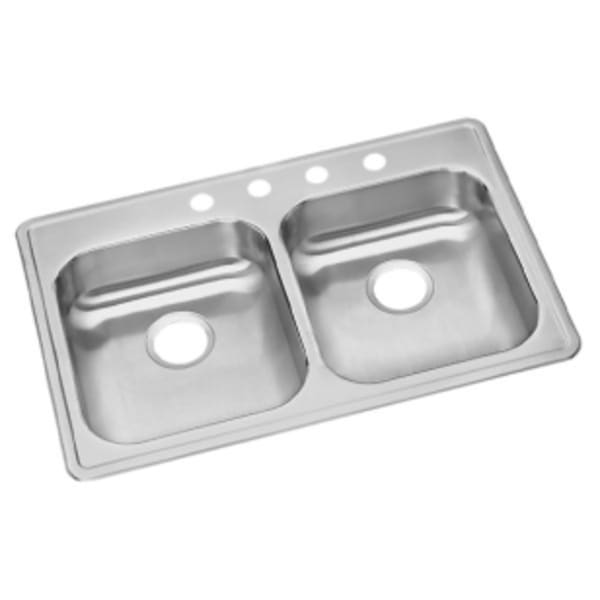 Dayton Stainless Steel 33" x 22" x 5-3/8" 5-Hole Equal Double Bowl Drop-in Sink