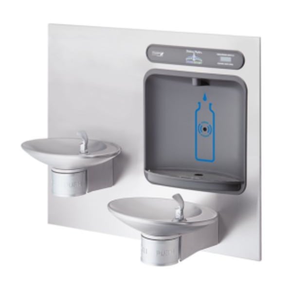 Halsey Taylor HydroBoost Bottle Filling Station & Bi-Level Integral OVL-II Fountain Non-Filtered Non-Refrigerated Stainless