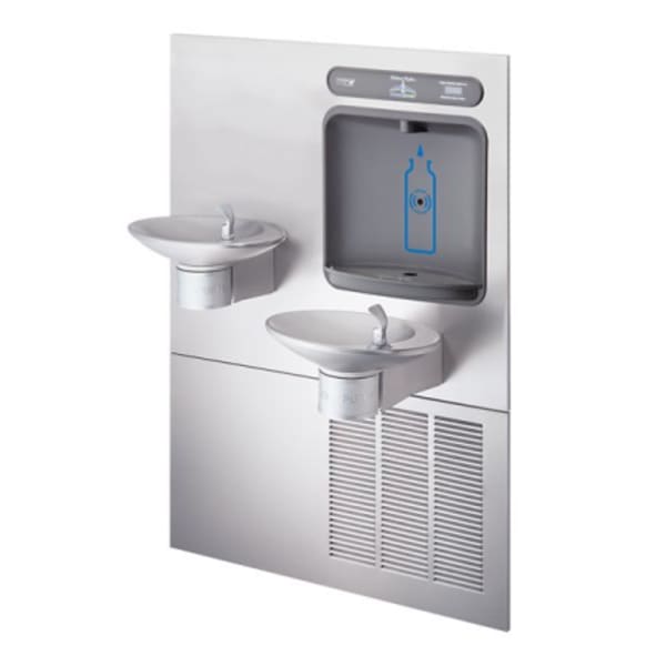 Halsey Taylor HydroBoost Bottle Filling Station & Bi-Level Integral OVL-II Fountain Non-Filtered Refrigerated Stainless