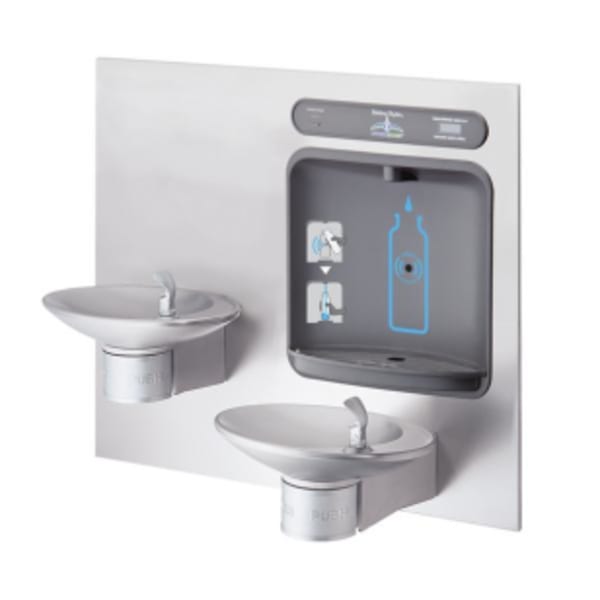 Halsey Taylor HydroBoost Bottle Filling Station & Bi-Level Integral OVL-II Fountain Filtered Non-Refrigerated Stainless