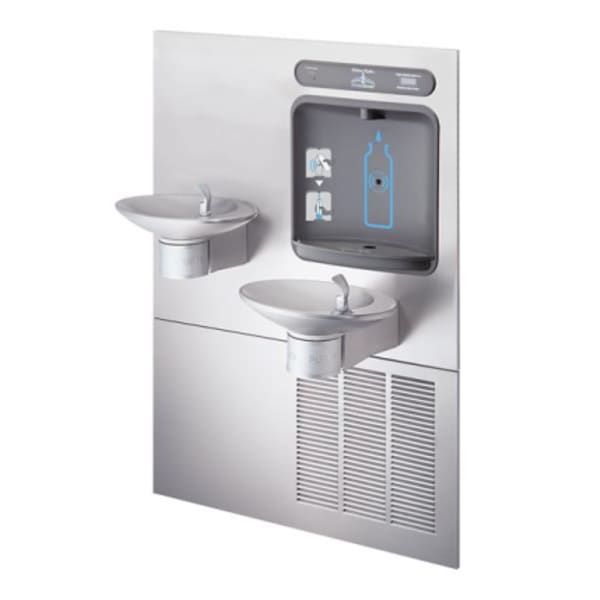 Halsey Taylor HydroBoost Bottle Filling Station & Bi-Level Integral OVL-II Fountain Filtered Refrigerated Stainless