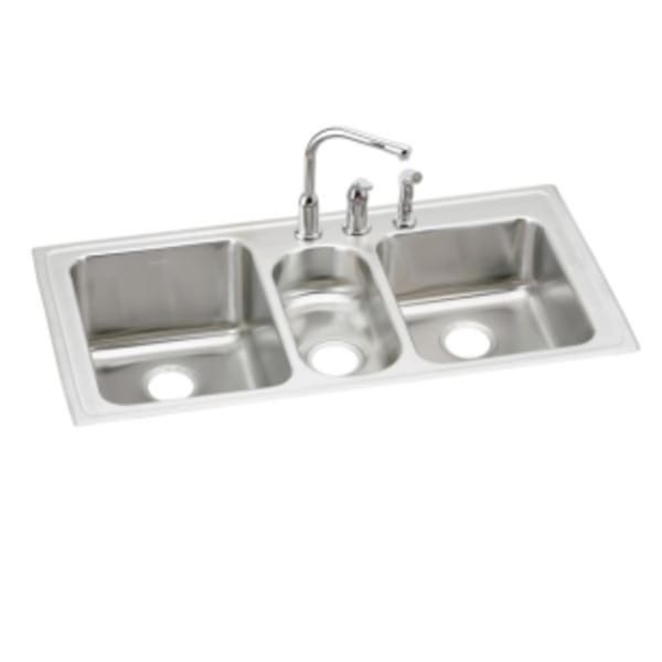 Elkay Lustertone Classic Stainless Steel 43" x 22" x 10" Triple Bowl Drop-in Sink + Faucet Kit