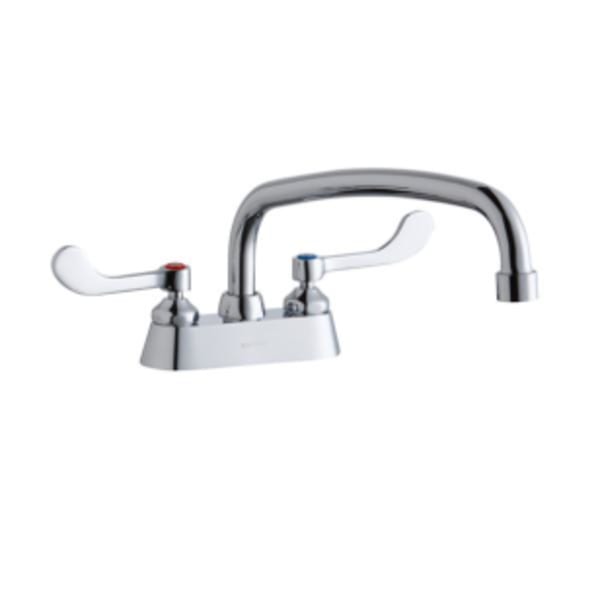 Elkay 4" Centerset with Exposed Deck Faucet with 14" Arc Tube Spout 4" Wristblade Handles Chrome