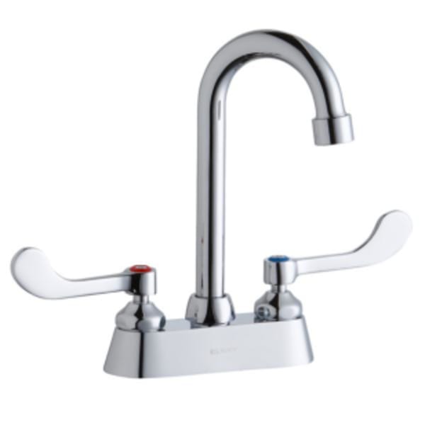 Elkay 4" Centerset with Exposed Deck Faucet with 4" Gooseneck Spout 4" Wristblade Handles Chrome