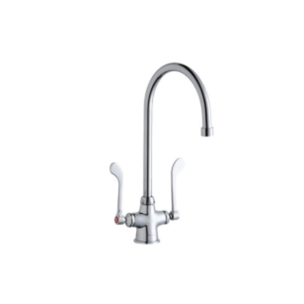 Elkay Single Hole with Concealed Deck Faucet with 8" Gooseneck Spout 6" Wristblade Handles Chrome