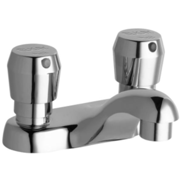 Elkay Single Hole Deck Mount Metered Lavatory Faucet with 4" Cast Fixed Spout Push Button Handles Chrome