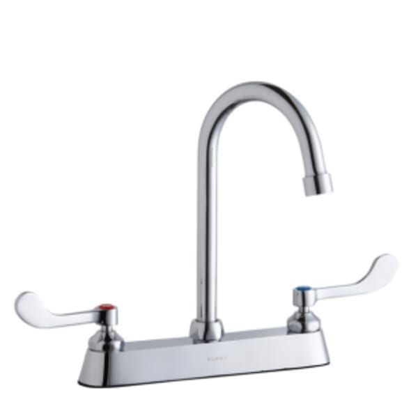Elkay 8" Centerset with Exposed Deck Faucet with 5" Gooseneck Spout 4" Wristblade Handles Chrome