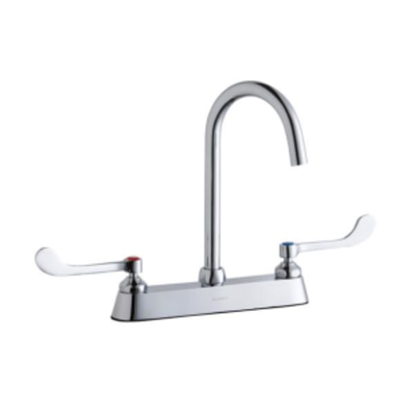 Elkay 8" Centerset with Exposed Deck Laminar Flow Faucet with 5" Gooseneck Spout 6" Wristblade Handles Chrome