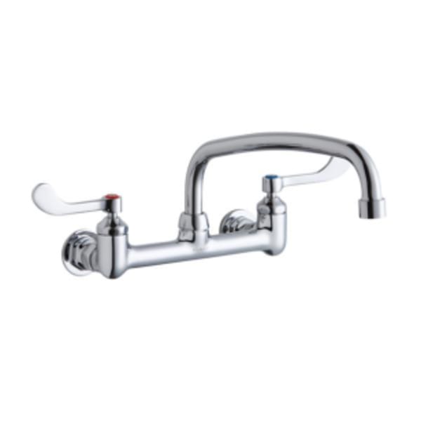 Elkay Foodservice 8" Centerset Wall Mount Faucet with 14" Arc Tube Spout 4" Wristblade Handles 1/2" Offset Inlets