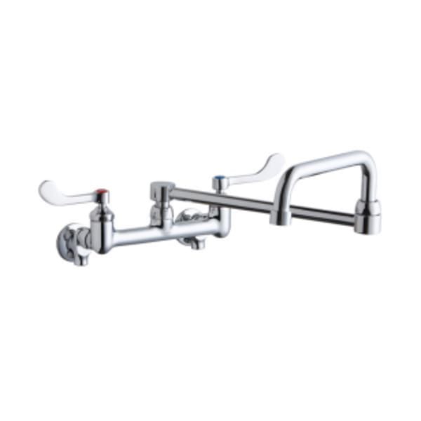 Elkay Foodservice 8" Centerset Wall Mount Faucet w/8" Dble Swing Spout 4in Wristblade Handles 1/2" Offset Inlets+Stop