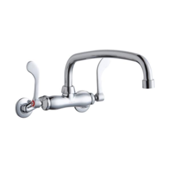 Elkay Foodservice 3-8" Adjustable Centers Wall Mount Faucet w/14" Arc Tube Spout 4" Wristblade Handles 2" Inlet