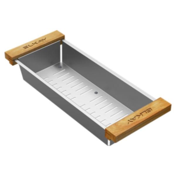 Elkay Crosstown Stainless Steel 16-7/8" x 6-3/4" x 3-1/8" Colander with Wood Handles