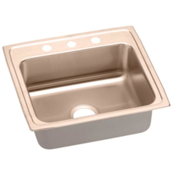 Elkay CuVerro Antimicrobial Copper 22" x 19-1/2" x 7-5/8" 1-Hole Single Bowl Drop-in Sink