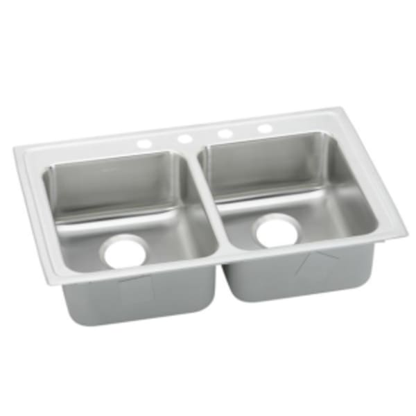 Elkay Lustertone Classic Stainless Steel 33" x 19-1/2" x 5" 4-Hole Equal Double Bowl Drop-in ADA Sink with Quick-clip