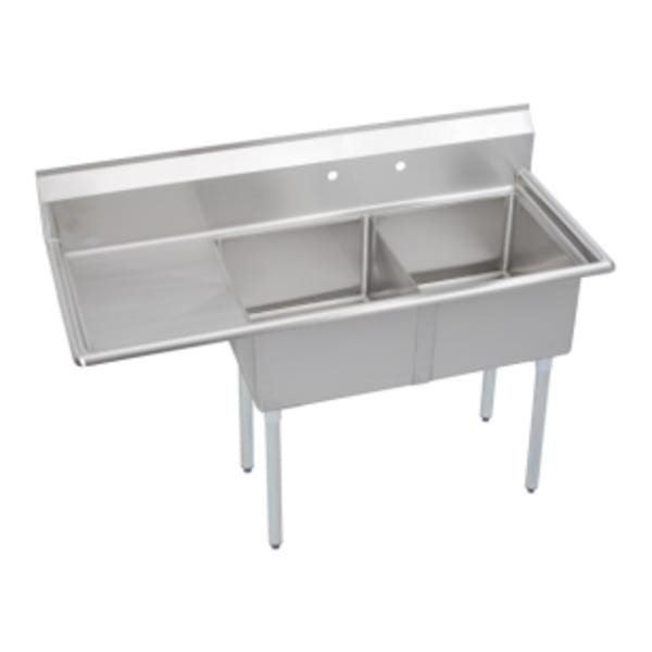 Elkay Dependabilt Stainless Steel 56-1/2" x 23-13/16" x 43-3/4" 18 Gauge Two Compartment Sink w/ 18" Left Drainboard and Stainless Steel Legs