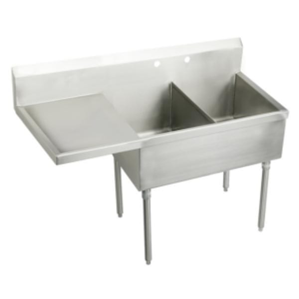 Elkay Sturdibilt Stainless Steel 55-1/2" x 27-1/2" x 14" Floor Mount Double Compartment Scullery Sink w/ Drainboard
