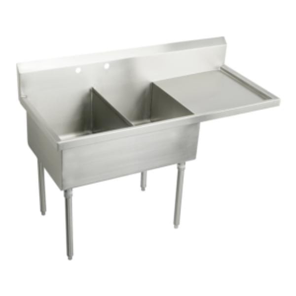 Elkay Sturdibilt Stainless Steel 55-1/2" x 27-1/2" x 14" Floor Mount Double Compartment Scullery Sink w/ Drainboard
