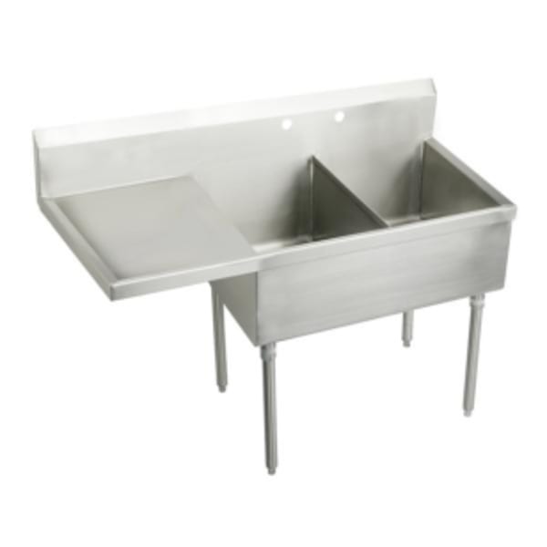 Elkay Sturdibilt Stainless Steel 61-1/2" x 27-1/2" x 14" Floor Mount Double Compartment Scullery Sink w/ Drainboard