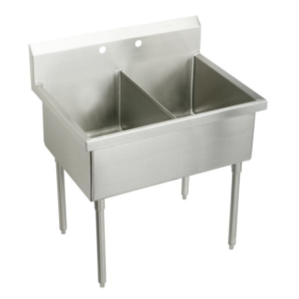 Elkay Sturdibilt Stainless Steel 90" x 27-1/2" x 14" Floor Mount Double Compartment Scullery Sink with Drainboard