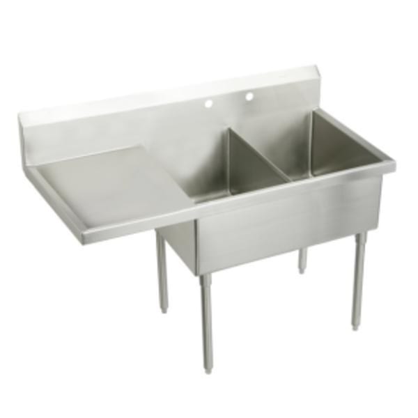 Elkay Sturdibilt Stainless Steel 73-1/2" x 27-1/2" x 14" Floor Mount Double Compartment Scullery Sink w/ Drainboard
