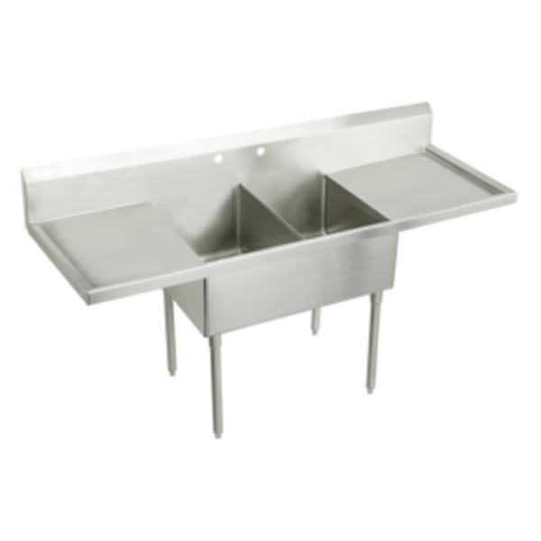 Elkay Sturdibilt Stainless Steel 96" x 27-1/2" x 14" Floor Mount Double Compartment Scullery Sink with Drainboard