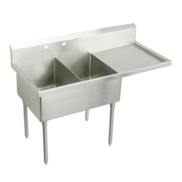 Elkay Sturdibilt Stainless Steel 73-1/2" x 27-1/2" x 14" Floor Mount Double Compartment Scullery Sink w/ Drainboard