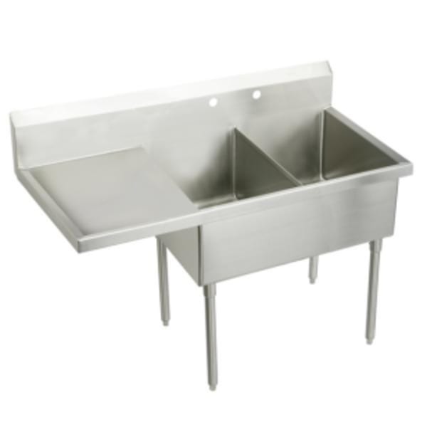 Elkay Sturdibilt Stainless Steel 85-1/2" x 27-1/2" x 14" Floor Mount Double Compartment Scullery Sink w/ Drainboard
