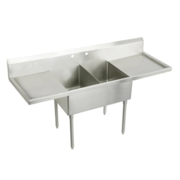 Elkay Sturdibilt Stainless Steel 108" x 27-1/2" x 14" Floor Mount Double Compartment Scullery Sink with Drainboard