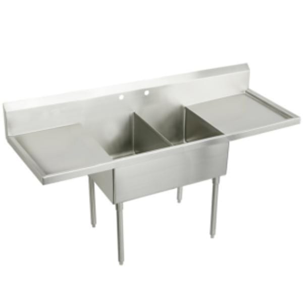 Elkay Sturdibilt Stainless Steel 108" x 27-1/2" x 14" Floor Mount Double Compartment Scullery Sink with Drainboard